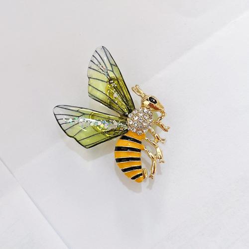 Enamel Brooch, Zinc Alloy, with Acrylic, Bee, plated & with rhinestone 