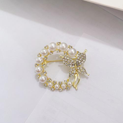 Plastic Pearl Brooch, Zinc Alloy, with Plastic Pearl, plated & with rhinestone [