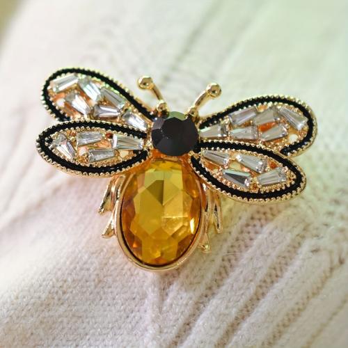 Rhinestone Zinc Alloy Brooch, Bee, plated, for woman & enamel & with rhinestone 