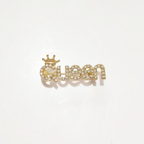 Rhinestone Zinc Alloy Brooch, plated, for woman & with rhinestone, golden 