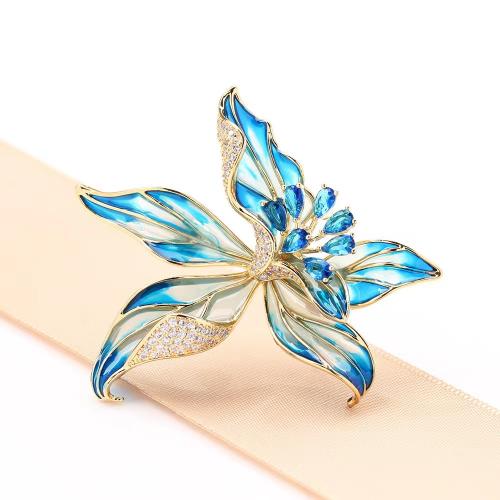 Enamel Brooch, Zinc Alloy, petals, plated, for woman & with rhinestone 