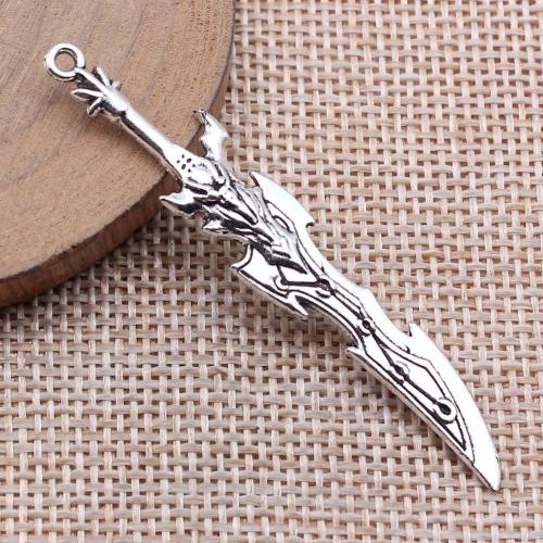 Zinc Alloy Tool Pendants, Sword, antique silver color plated, DIY, 59mm 