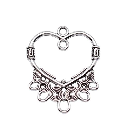 Zinc Alloy Charm Connector, Heart, antique silver color plated, DIY & 1/1 loop 