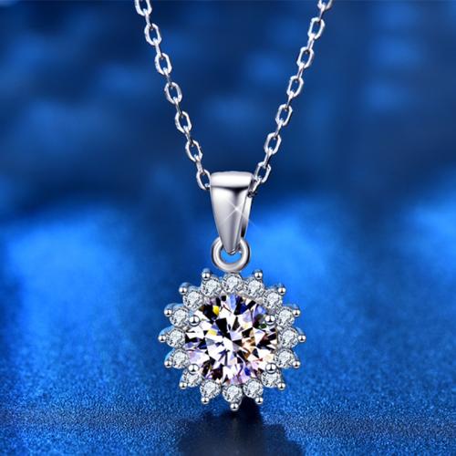 925 Sterling Silver Necklace, with Moissanite, with 2inch extender chain, Flower, cross chain & for woman Approx 15.7 Inch 