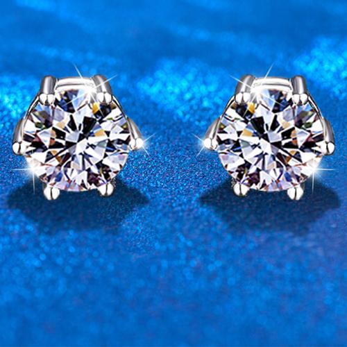 Argent sterling 925 Boucle d'oreille magnétique, avec Moissanite, Motif géométrique, Plaqué de platine, bijoux de mode & pour femme, 6.5mm, Vendu par paire[