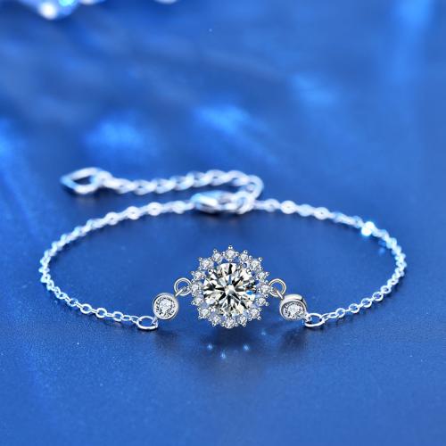 925er Sterling Silber Armband, mit Moissanite, mit Verlängerungskettchen von 1.2inch, Blume, platiniert, Modeschmuck & für Frau, Länge:ca. 5.9 ZollInch, verkauft von PC