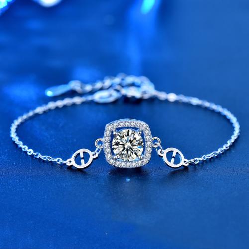 925er Sterling Silber Armband, mit Moissanite, mit Verlängerungskettchen von 1.2inch, Quadrat, platiniert, Modeschmuck & für Frau, Länge:ca. 5.9 ZollInch, verkauft von PC