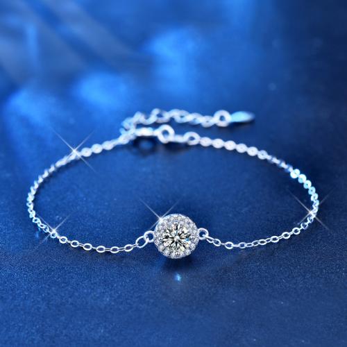 925er Sterling Silber Armband, mit Moissanite, mit Verlängerungskettchen von 1.2inch, rund, platiniert, Modeschmuck & verschiedene Größen vorhanden & für Frau, Länge:ca. 6.3 ZollInch, verkauft von PC