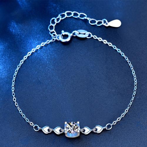 925er Sterling Silber Armband, mit Moissanite, mit Verlängerungskettchen von 1.2inch, platiniert, Modeschmuck & für Frau, Länge:ca. 5.9 ZollInch, verkauft von PC