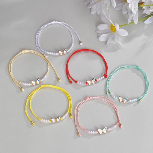 Evil Eye Jewelry Bracelet, Zinc Alloy, with Cotton Cord & Plastic Pearl, 6 pieces & fashion jewelry & for woman, mixed colors [