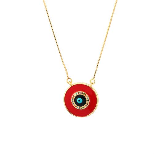 Evil Eye Jewelry Necklace, Brass, with 5cm extender chain, gold color plated, fashion jewelry & micro pave cubic zirconia & for woman & enamel Approx 45 cm 