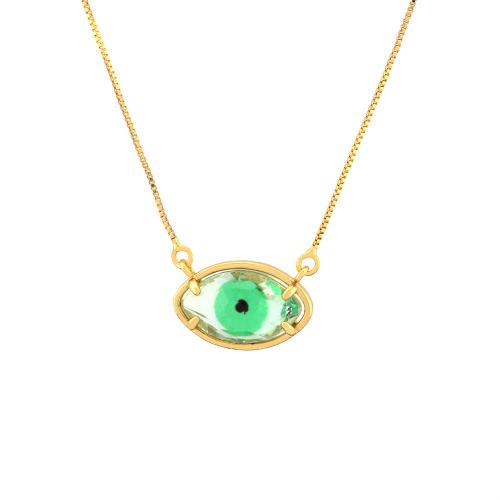 Evil Eye Jewelry Necklace, Brass, with Crystal, with 5cm extender chain, gold color plated, fashion jewelry & for woman Approx 45 cm [