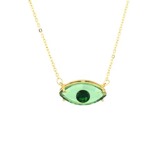 Evil Eye Jewelry Necklace, Brass, with Crystal, with 5cm extender chain, gold color plated, fashion jewelry & for woman Approx 45 cm [