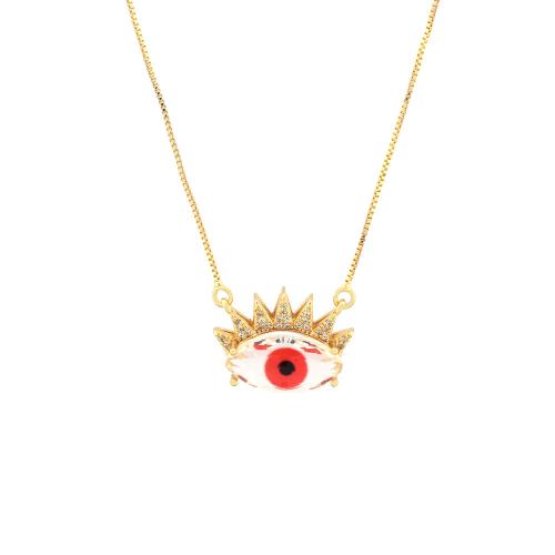 Evil Eye Jewelry Necklace, Brass, with Crystal, with 5cm extender chain, gold color plated, fashion jewelry & for woman Approx 45 cm [