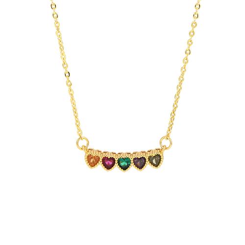 Collier en laiton cubique Zircon Micro Pave, avec 5cm chaînes de rallonge, coeur, Placage de couleur d'or, bijoux de mode & normes différentes pour le choix & pavé de micro zircon & pour femme, plus de couleurs à choisir Environ 40 cm, Vendu par PC