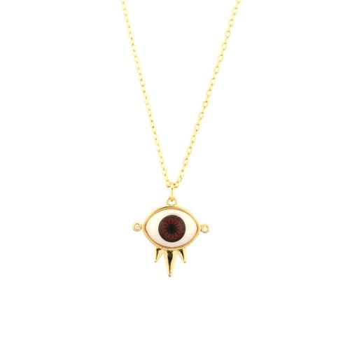 Evil Eye Jewelry Necklace, Brass, with Cubic Zirconia & Resin, with 5cm extender chain, gold color plated, fashion jewelry & for woman Approx 45 cm [