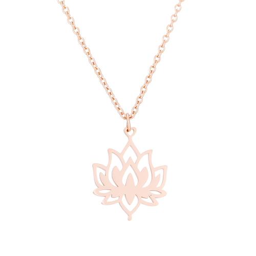 Edelstahl Schmuck Halskette, 304 Edelstahl, Blume, poliert, für Frau, Roségold, verkauft von PC