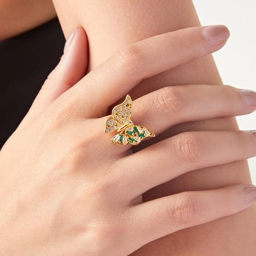 Cubic Zirconia Micro Pave Brass Finger Ring, gold color plated, fashion jewelry & micro pave cubic zirconia, golden 