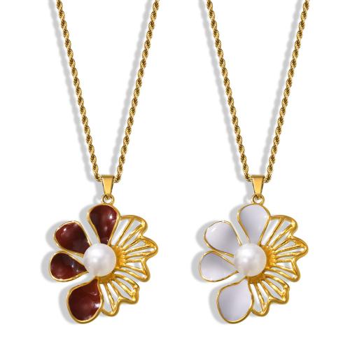 Collier de bijoux de titane, Acier titane, avec perle de plastique, fleur, Placage, bijoux de mode & émail, plus de couleurs à choisir cm, Vendu par PC