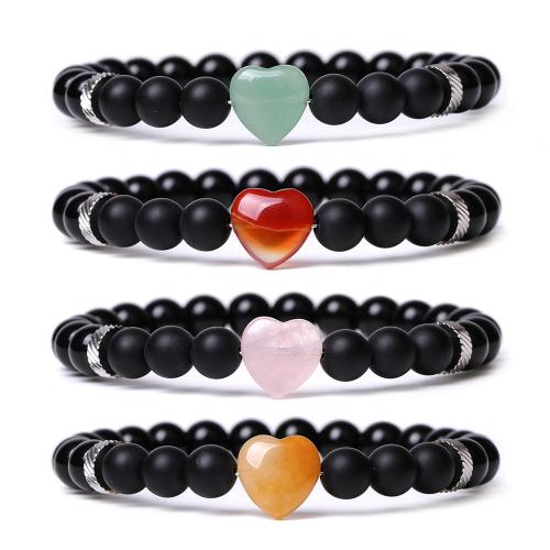 Pulsera de Piedras Preciosas, Piedra Abrazine, con Hilo elástico & Piedras preciosas & acero inoxidable 304, hecho a mano, Joyería & diferentes materiales para la opción & unisexo, longitud:7.6 Inch, Vendido por UD