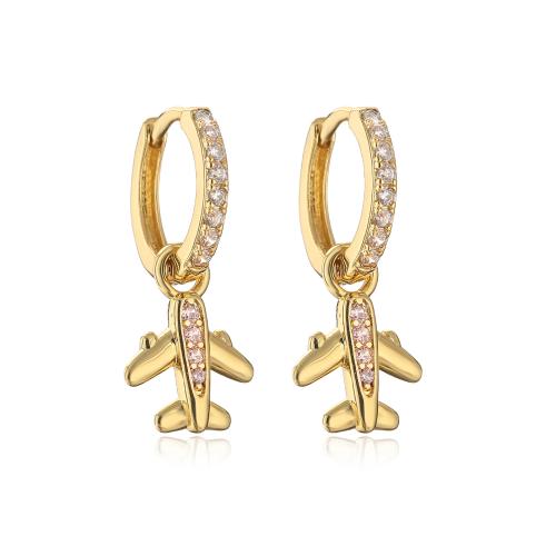 Cubic Zirconia Micro Pave Brass Earring, plated & micro pave cubic zirconia & for woman, golden 