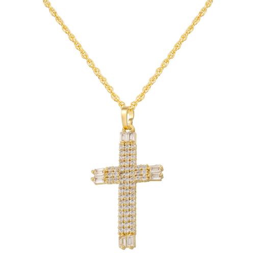 Collier en laiton cubique Zircon Micro Pave, avec 5CM chaînes de rallonge, croix, Placage, pavé de micro zircon & pour femme, plus de couleurs à choisir Environ 45 cm, Vendu par PC