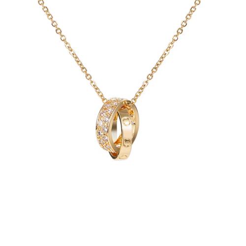 Titanium Steel Necklace, Donut, Vacuum Ion Plating, oval chain & for woman & with rhinestone & hollow Approx 17.7 Inch 