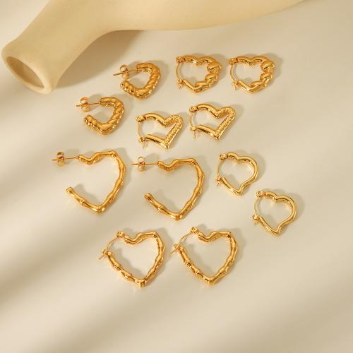 304 Stainless Steel Drop Earring, Heart, gold color plated & for woman & hollow 