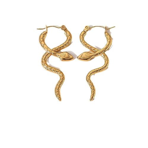 304 Stainless Steel Lever Back Earring, Snake, gold color plated & for woman 