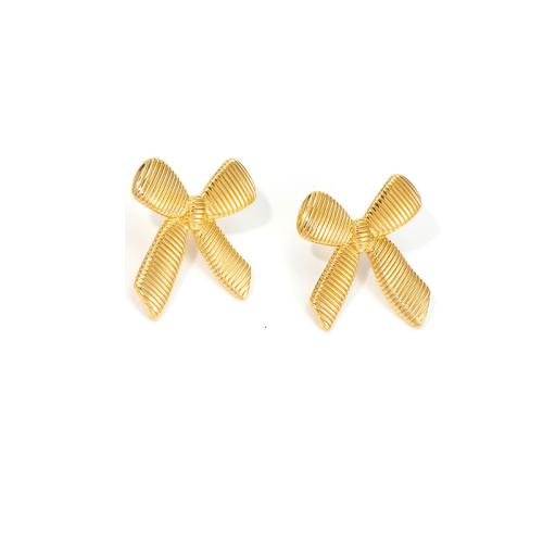 304 Stainless Steel Stud Earring, Bowknot, gold color plated & for woman 