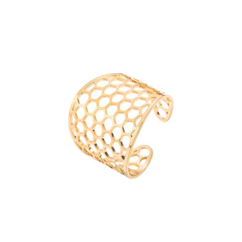 304 Stainless Steel Cuff Finger Ring, gold color plated & for woman & hollow, US Ring 