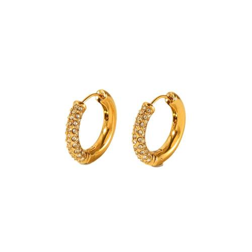 Acier inoxydable 304 Huggie Anneau d'oreille, Placage de couleur d'or, styles différents pour le choix & pour femme & avec strass, 20mm, Vendu par paire