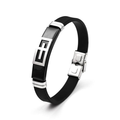 Silikon Edelstahl Armbänder, Titanstahl, mit Silikon, Modeschmuck & unisex, schwarz, Länge:ca. 21 cm, verkauft von PC