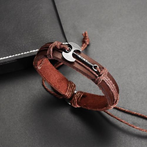 PU Leather Cord Bracelets, Zinc Alloy, with Linen & PU Leather, Length Adjustable & fashion jewelry & Unisex Approx 17-18 cm 