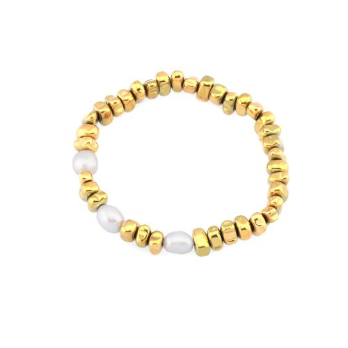 Gemstone Pearl Bracelets, Hematite, with Freshwater Pearl, gold color plated, fashion jewelry & for woman Approx 16-17 cm 