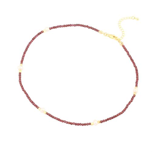 Collier de perles d'eau douce , Pierre naturelle, avec perle d'eau douce cultivée & laiton, avec 5cm chaînes de rallonge, Placage de couleur d'or, bijoux de mode & différents matériaux pour le choix & pour femme, plus de couleurs à choisir Environ 40 cm, Vendu par PC