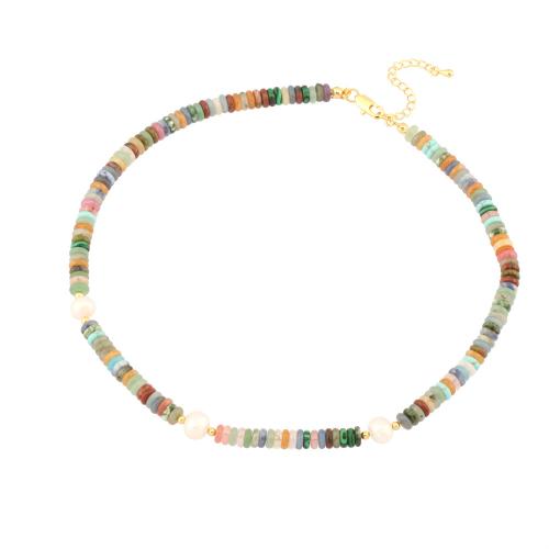 Collier de perles d'eau douce , pierre gemme, avec perle d'eau douce cultivée & laiton, avec 5cm chaînes de rallonge, Placage de couleur d'or, bijoux de mode & pour femme, multicolore Environ 40 cm, Vendu par PC