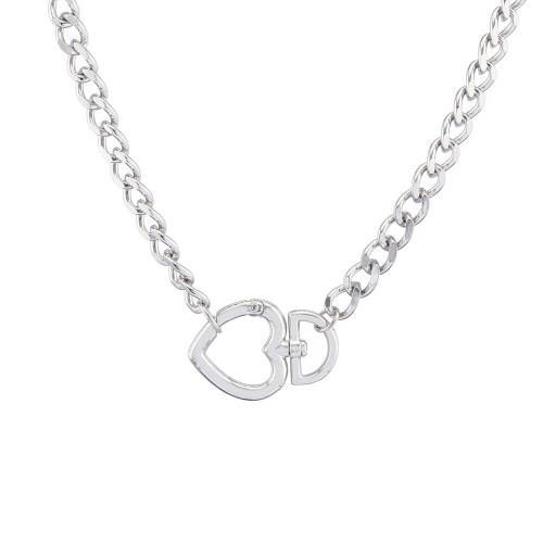 Brass Jewelry Necklace, Heart, silver color plated, fashion jewelry & for woman Approx 40 cm 