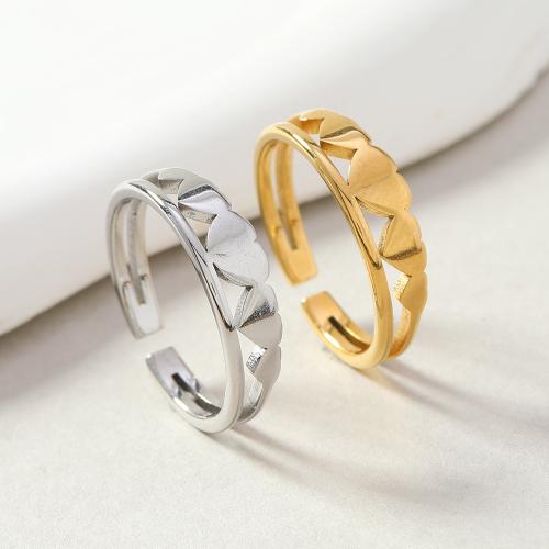 Stainless Steel Finger Ring, 304 Stainless Steel, Heart, plated, Adjustable & for woman & hollow inner ~20mm 