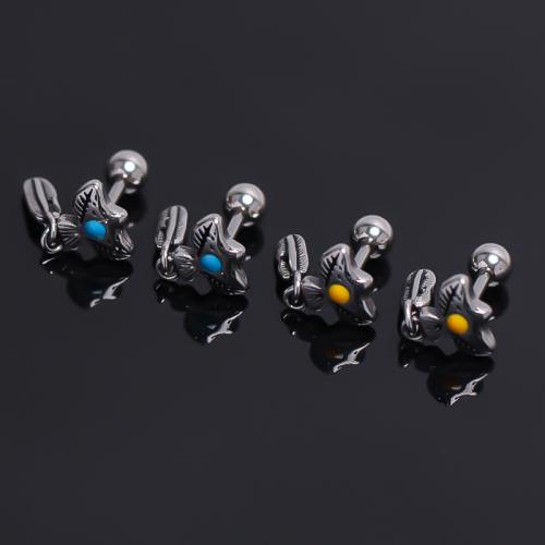 Stainless Steel Rhinestone Stud Earring, 304 Stainless Steel, with Resin, silver color plated, for man & with rhinestone 