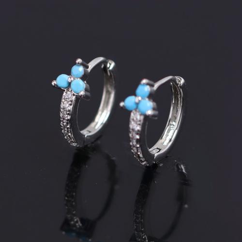 Rhinestone Brass Drop Earring, silver color plated, for man & with rhinestone, blue 