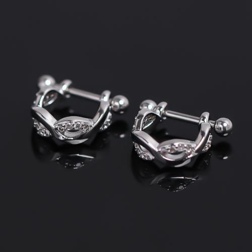 Rhinestone Brass Drop Earring, silver color plated, for man & with rhinestone [