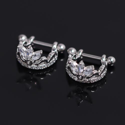 Rhinestone Brass Drop Earring, silver color plated, for man & with rhinestone [