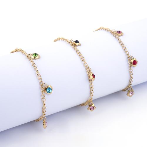 Titanium Steel Bracelet, with 5CM extender chain, gold color plated & for woman & with rhinestone cm 