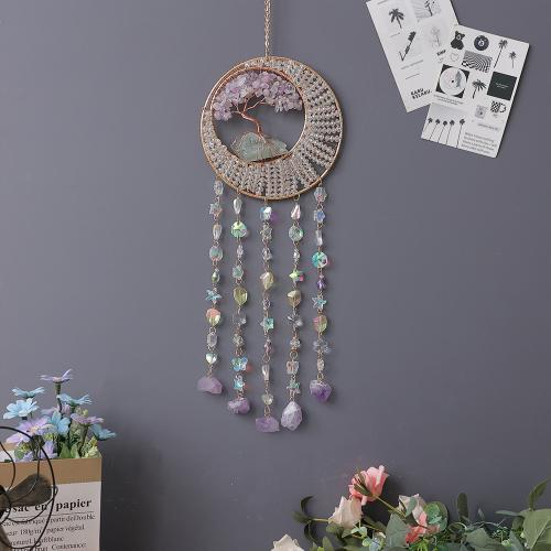 Fashion Dream Catcher, Brass, with Amethyst, gold color plated, for home and office, mixed colors 