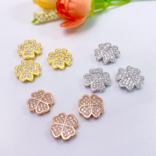 Rhinestone Brass Beads, Four Leaf Clover, plated, DIY & with rhinestone 13mm Approx 1mm 