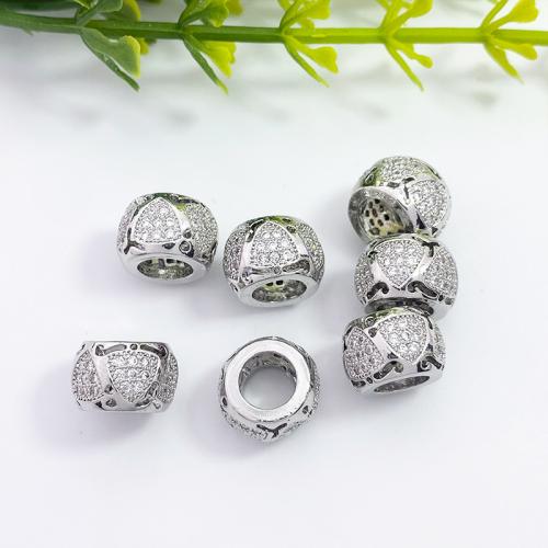 Cubic Zirconia Micro Pave Brass Beads, silver color plated, DIY & micro pave cubic zirconia Approx 6mm 