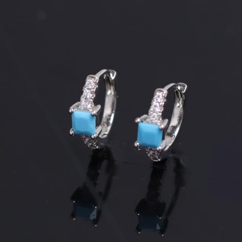 Rhinestone Brass Drop Earring, silver color plated, for man & with rhinestone, blue 