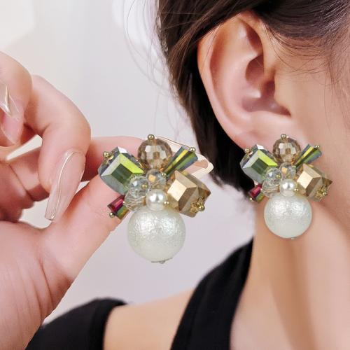 Crystal Jewelry Earring, Zinc Alloy, with Crystal & Plastic Pearl, plated, fashion jewelry, mixed colors 