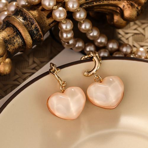 Zinc Alloy Drop Earring, with Plastic, Heart, gold color plated, fashion jewelry, golden 